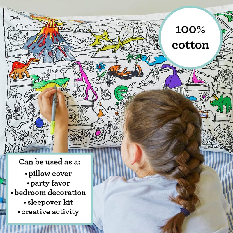 eatsleepdoodle Coloring Pillowcase for Kids â€“ Reusable DIY Pillow Cover with Washable Markers, Educational Arts & Crafts Activity for Boys & Girls, Fun Gift for Creative Play, Machine Washable - eatsleepdoodle - Image 5